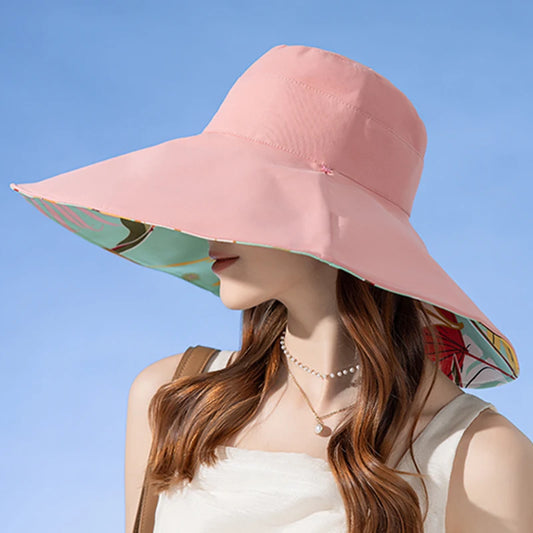 European and American Cross border Women's New Double sided Fisherman Hat Summer Enlarged brim Sun hat