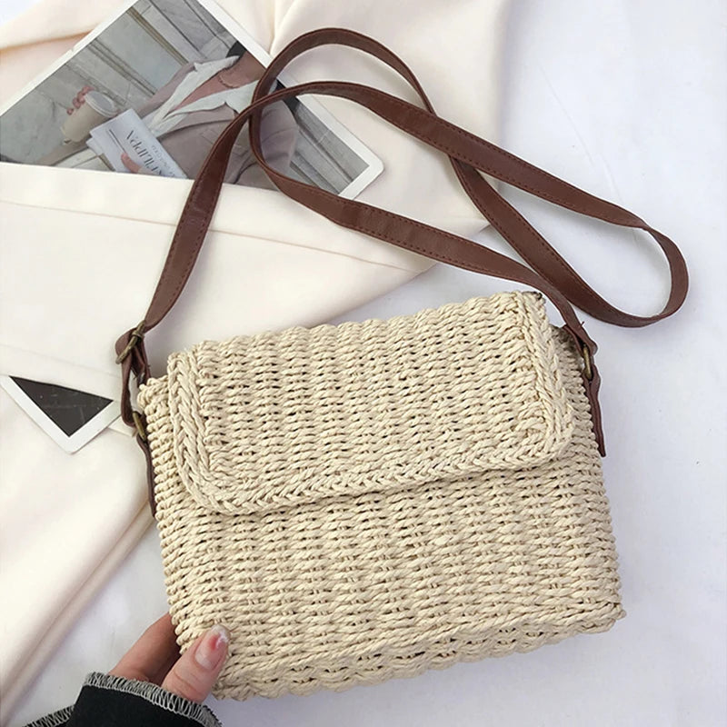 Weave Straw Shoulder Bag Raffia Messenger Bag New Trendy Vintage Crossbody Bag for Summer Straw Beach Bag