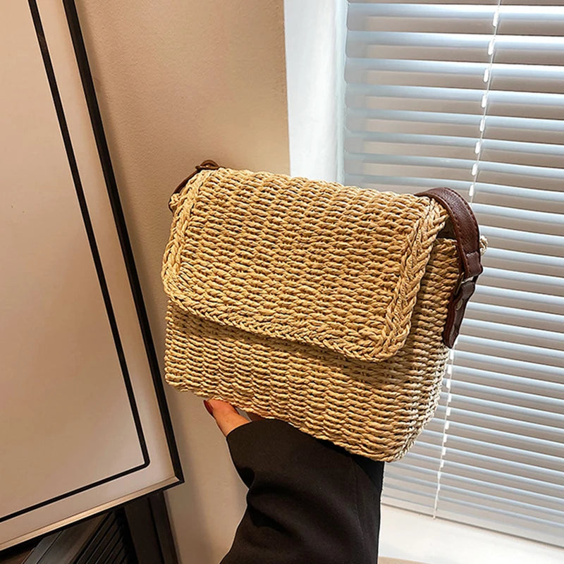 Weave Straw Shoulder Bag Raffia Messenger Bag New Trendy Vintage Crossbody Bag for Summer Straw Beach Bag