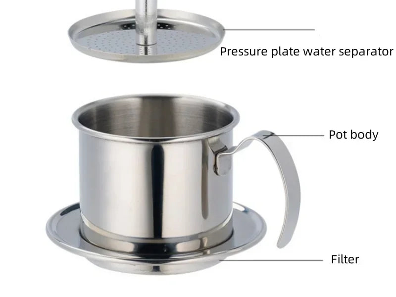 Vietnamese Pot 304 Stainless Steel Hand-pour Pot Drip Coffee Pot Hand Brewing Pot Filter Drip Filter Office Coffee Brewing Tool