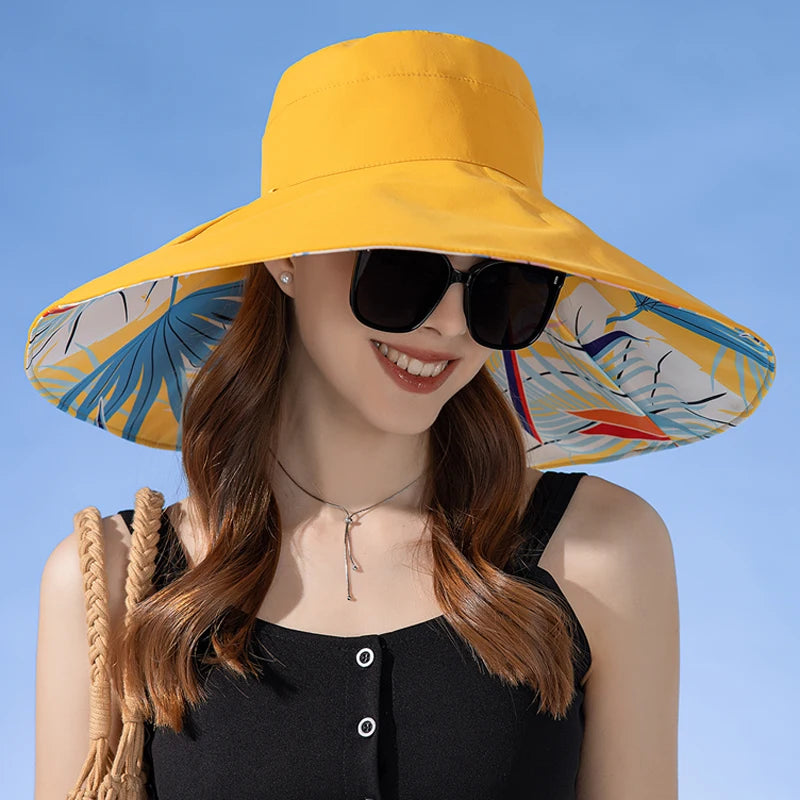 European and American Cross border Women's New Double sided Fisherman Hat Summer Enlarged brim Sun hat