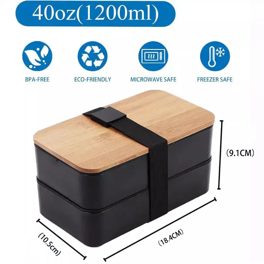 Adult Bento Lunch Box, 2-Tier Food Storage Container Set with Cutlery for Kids/children, Crisper Microwave and Dishwasher Safe