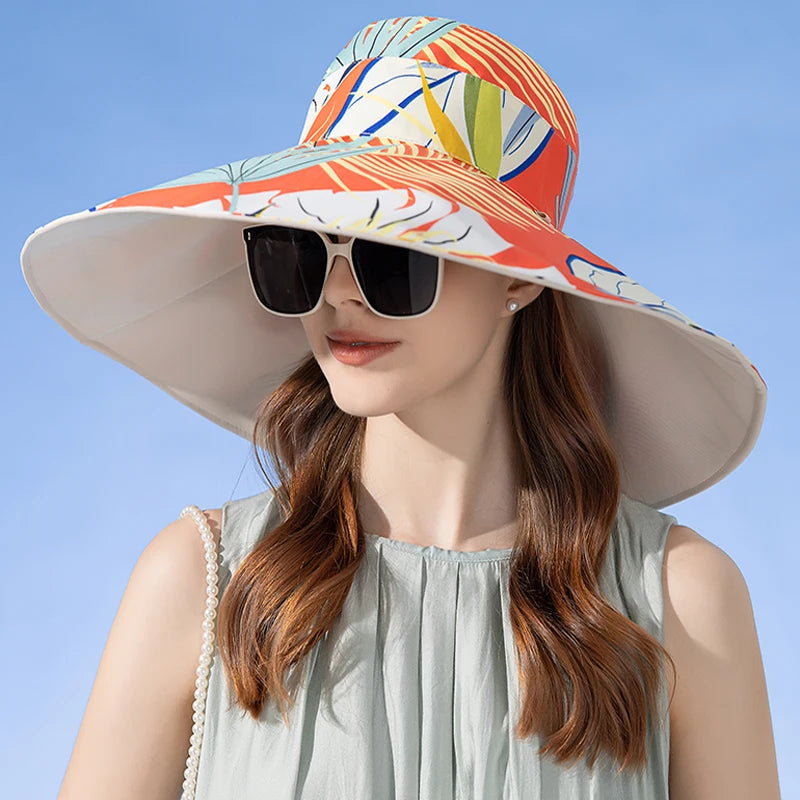 European and American Cross border Women's New Double sided Fisherman Hat Summer Enlarged brim Sun hat