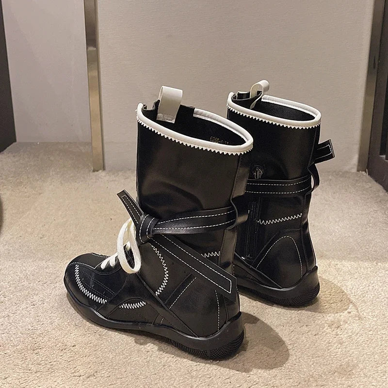 Luxury Vintage Booster Boots Women's Fall Autumn Winter Boxing Frosted Leather Lace-up Ankle Boots Zapatos De Mujer Hot Selling