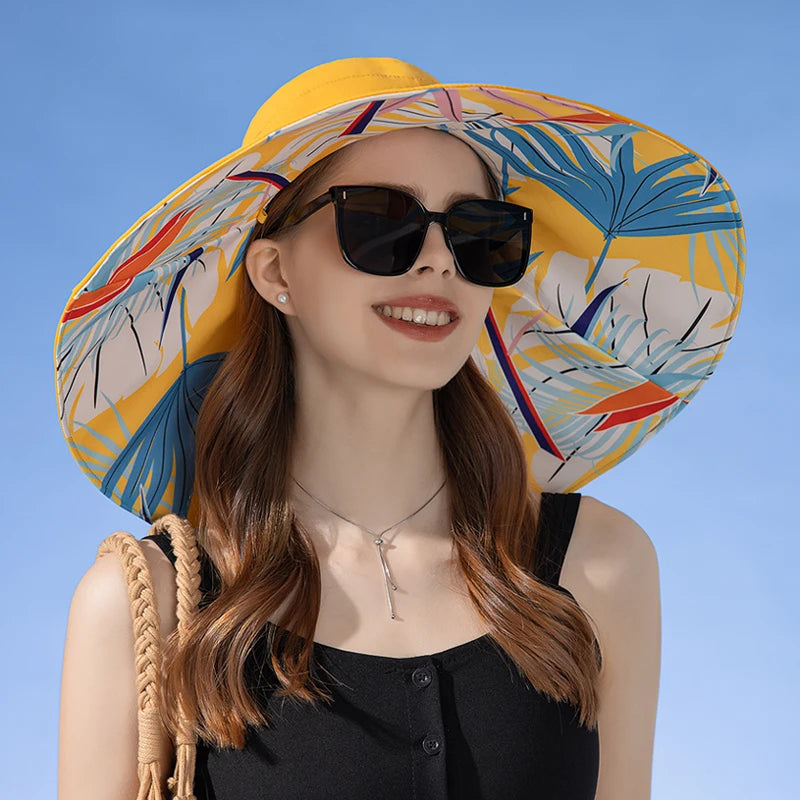 European and American Cross border Women's New Double sided Fisherman Hat Summer Enlarged brim Sun hat