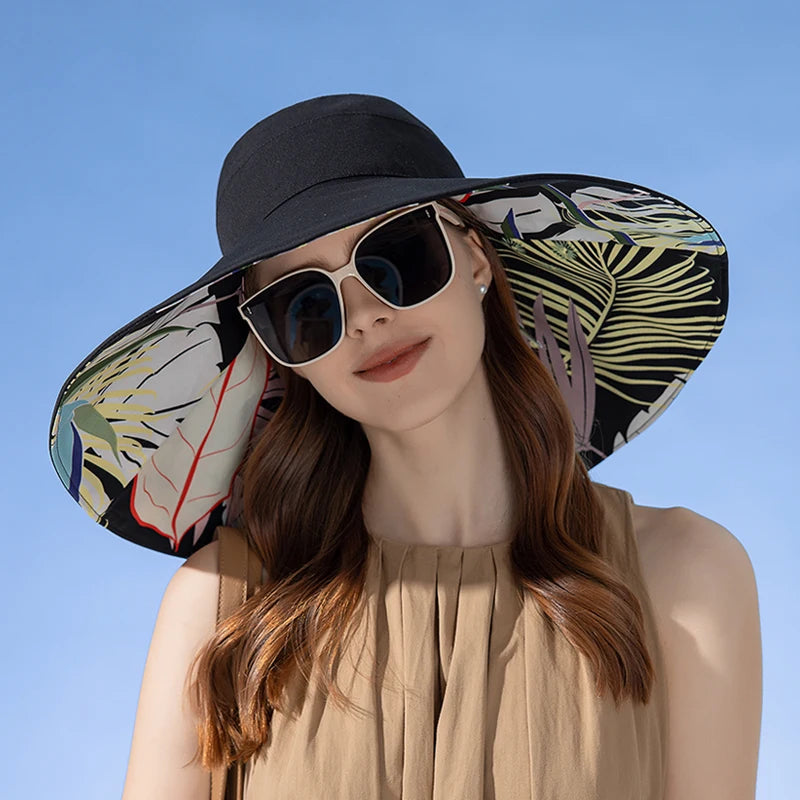 European and American Cross border Women's New Double sided Fisherman Hat Summer Enlarged brim Sun hat