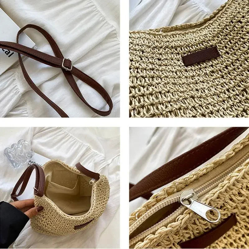 Ladies Fashion Summer Straw Crossbody Bag