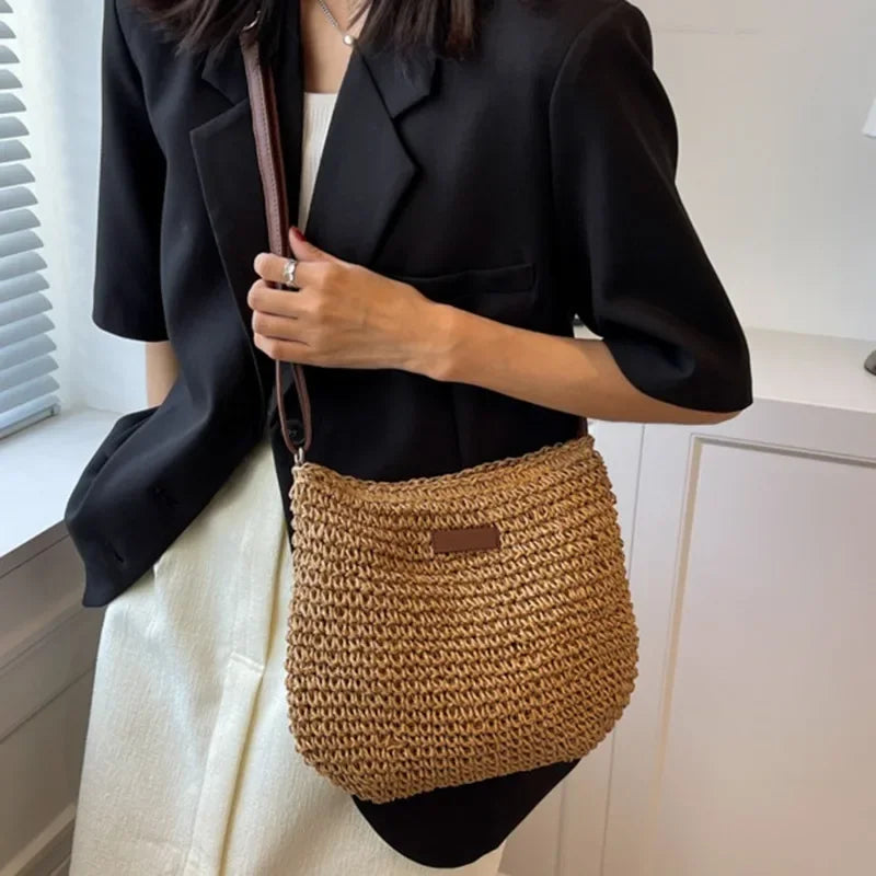 Ladies Fashion Summer Straw Crossbody Bag