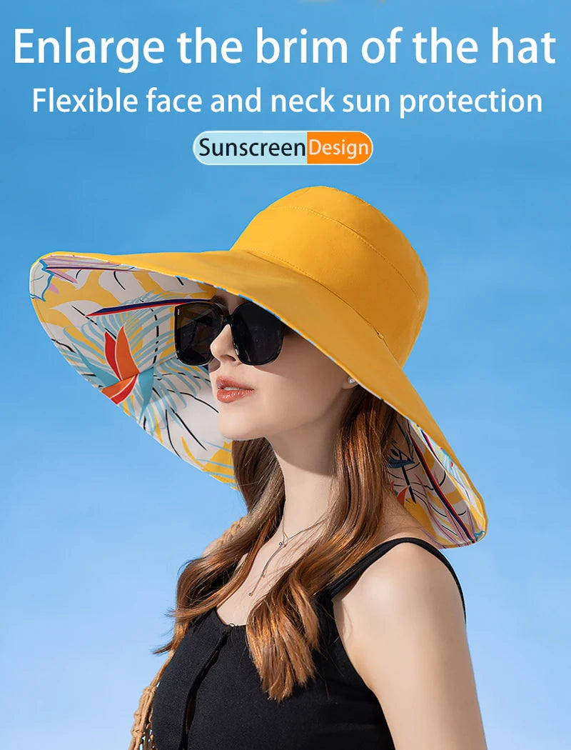European and American Cross border Women's New Double sided Fisherman Hat Summer Enlarged brim Sun hat