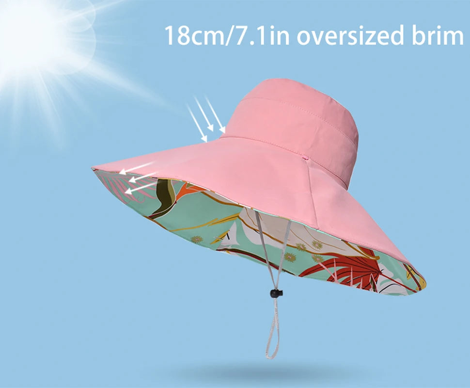 European and American Cross border Women's New Double sided Fisherman Hat Summer Enlarged brim Sun hat