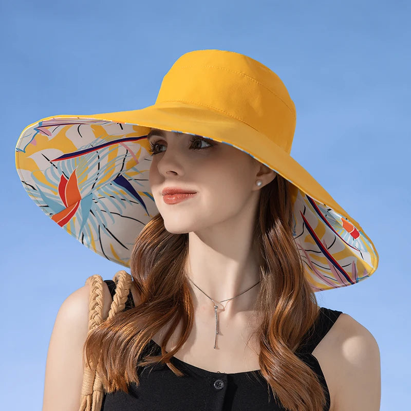 European and American Cross border Women's New Double sided Fisherman Hat Summer Enlarged brim Sun hat