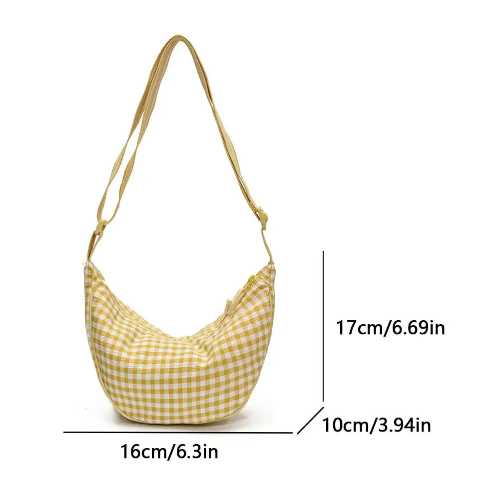Checkered Nylon Crescent Hobos Shoulder Purse for Women