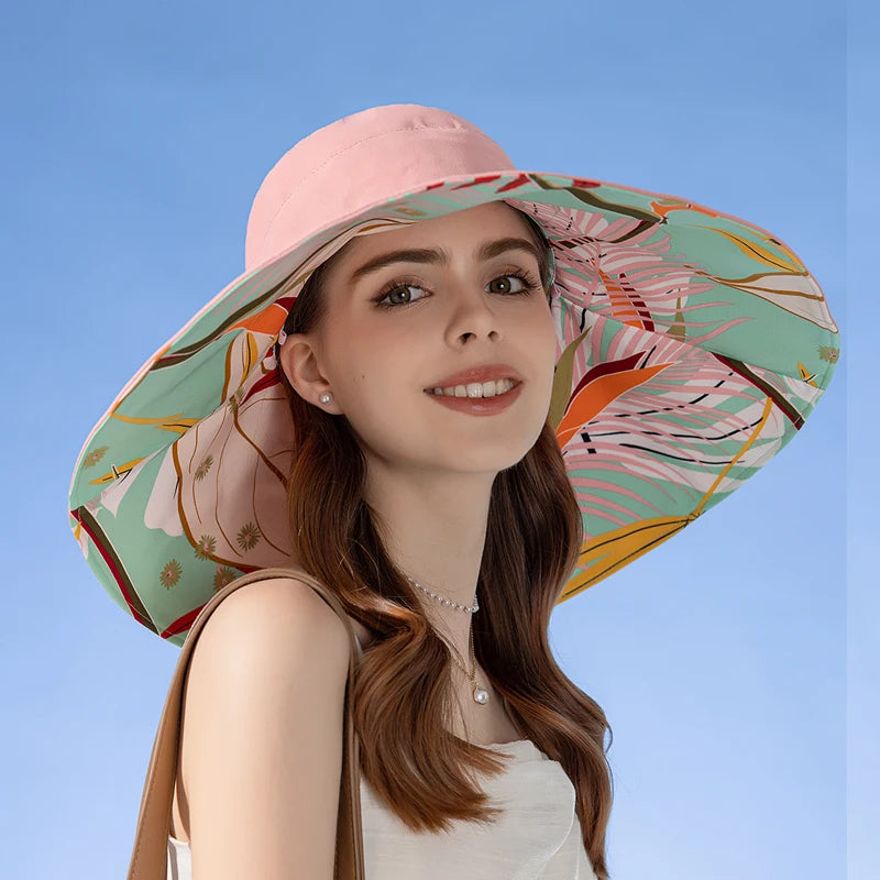 European and American Cross border Women's New Double sided Fisherman Hat Summer Enlarged brim Sun hat