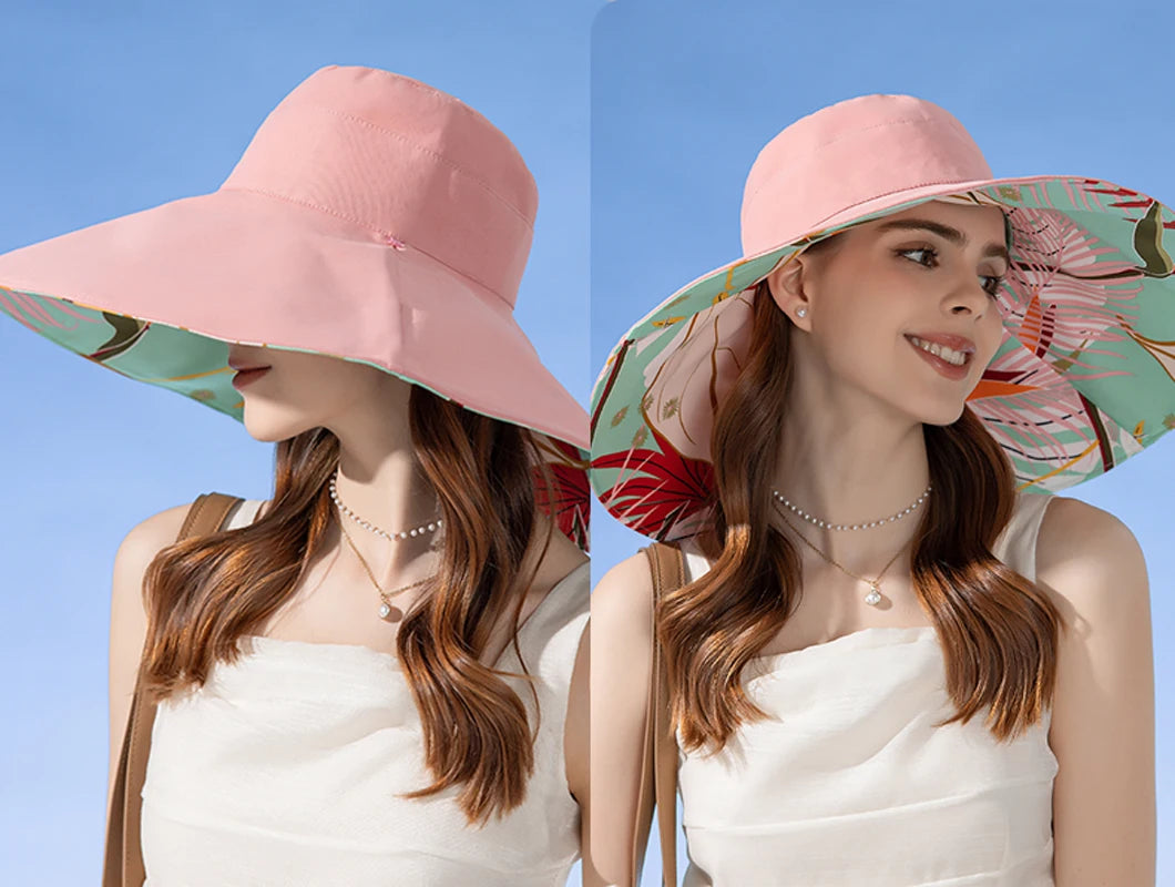 European and American Cross border Women's New Double sided Fisherman Hat Summer Enlarged brim Sun hat