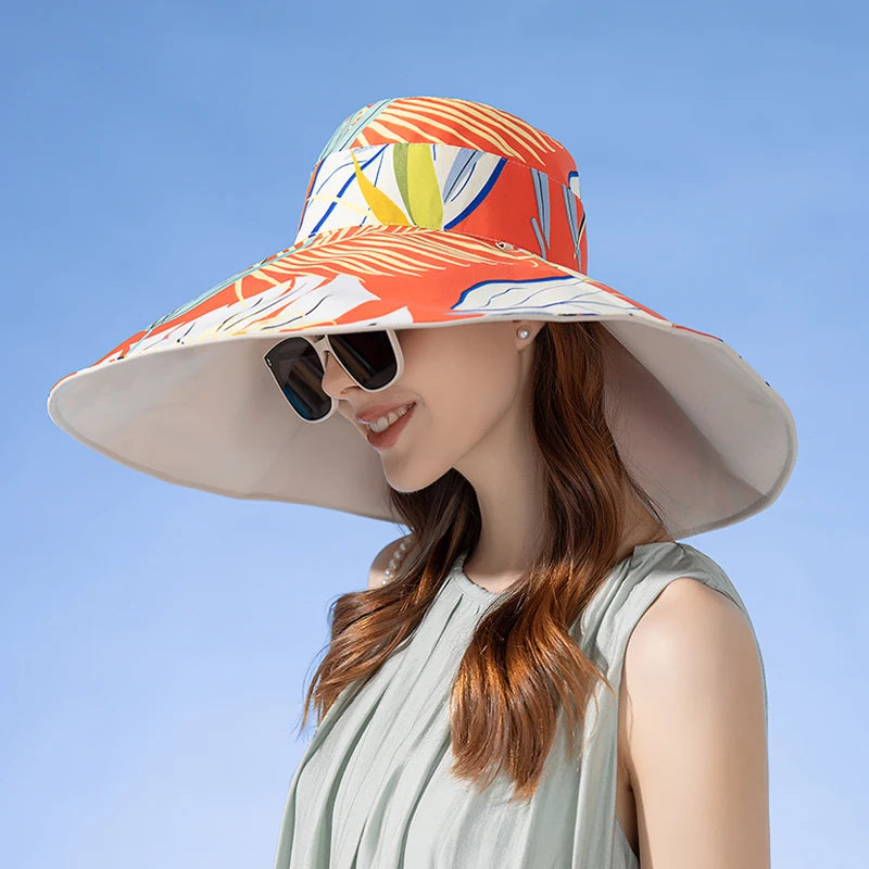 European and American Cross border Women's New Double sided Fisherman Hat Summer Enlarged brim Sun hat