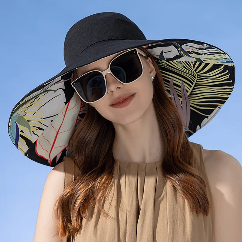European and American Cross border Women's New Double sided Fisherman Hat Summer Enlarged brim Sun hat