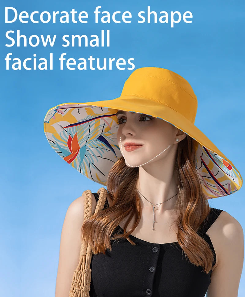 European and American Cross border Women's New Double sided Fisherman Hat Summer Enlarged brim Sun hat