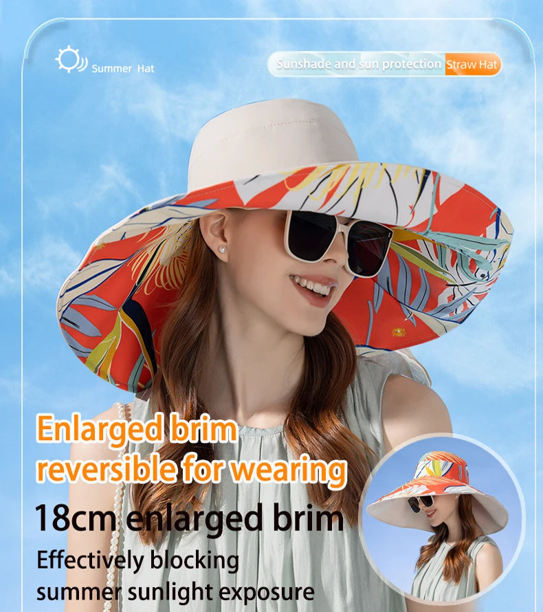 European and American Cross border Women's New Double sided Fisherman Hat Summer Enlarged brim Sun hat
