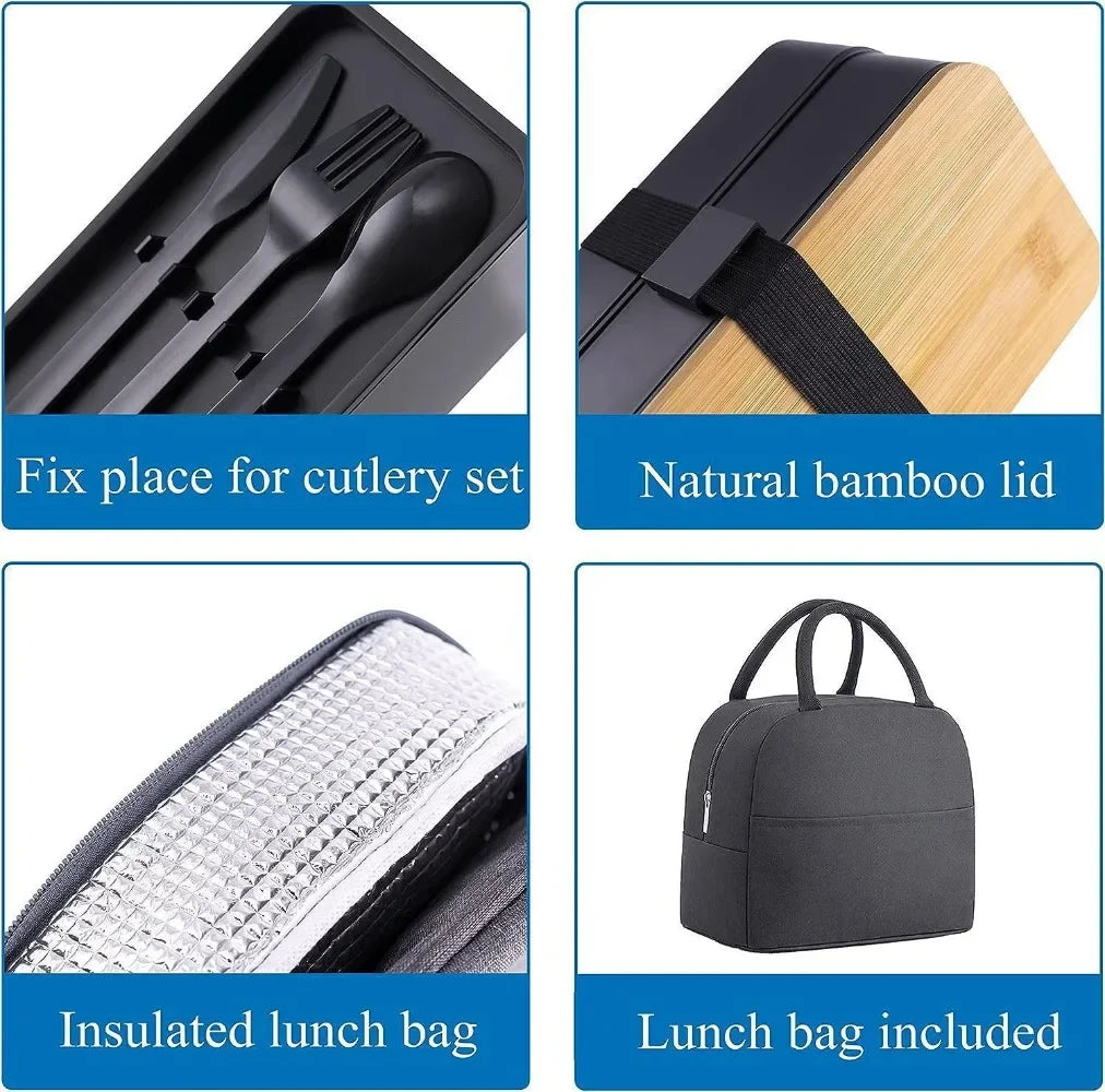 Adult Bento Lunch Box, 2-Tier Food Storage Container Set with Cutlery for Kids/children, Crisper Microwave and Dishwasher Safe