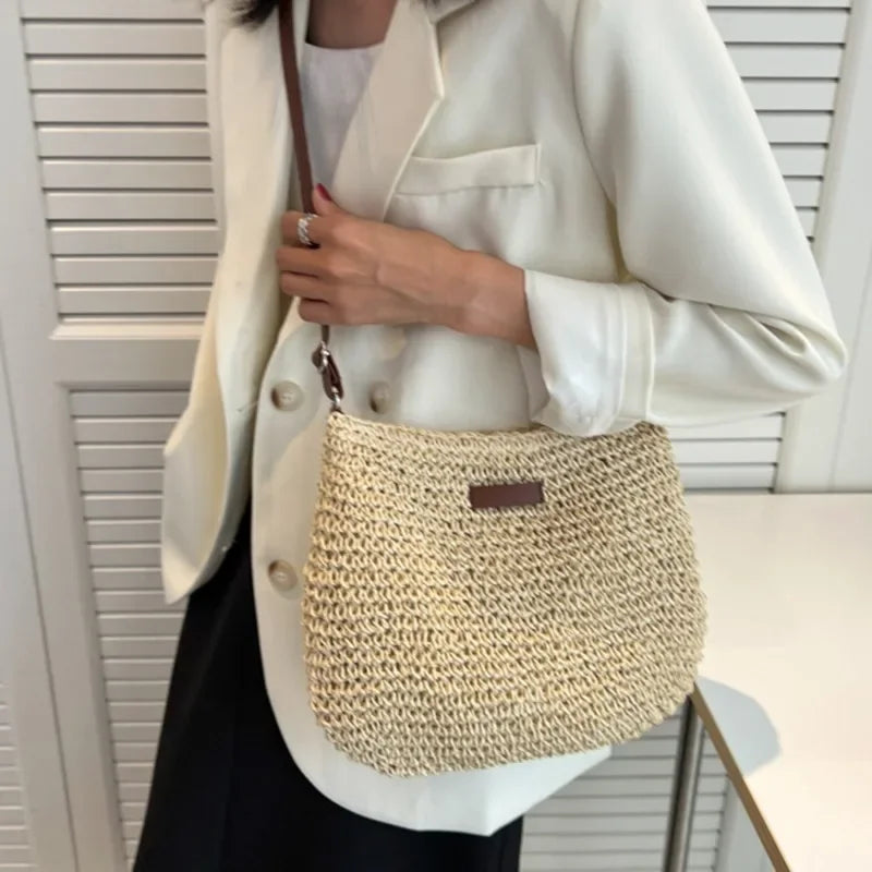 Ladies Fashion Summer Straw Crossbody Bag