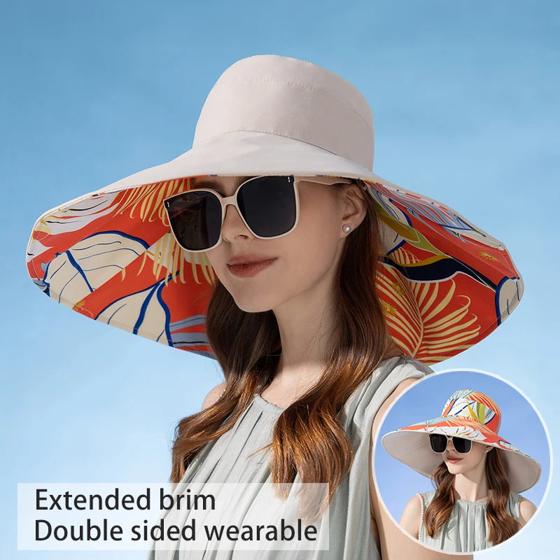 European and American Cross border Women's New Double sided Fisherman Hat Summer Enlarged brim Sun hat