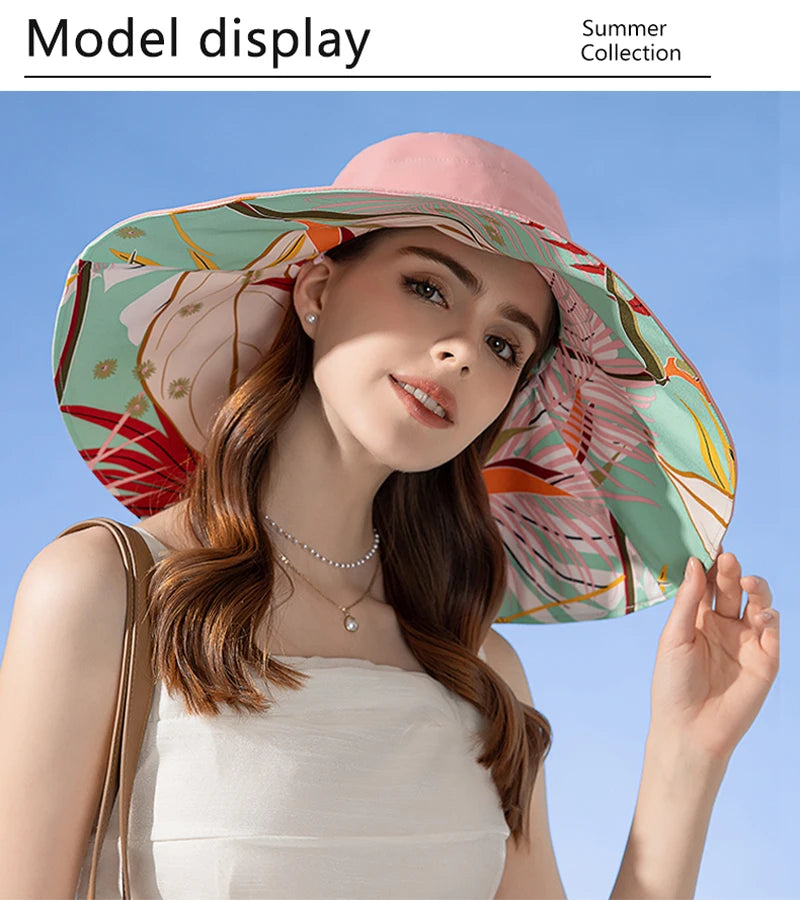 European and American Cross border Women's New Double sided Fisherman Hat Summer Enlarged brim Sun hat
