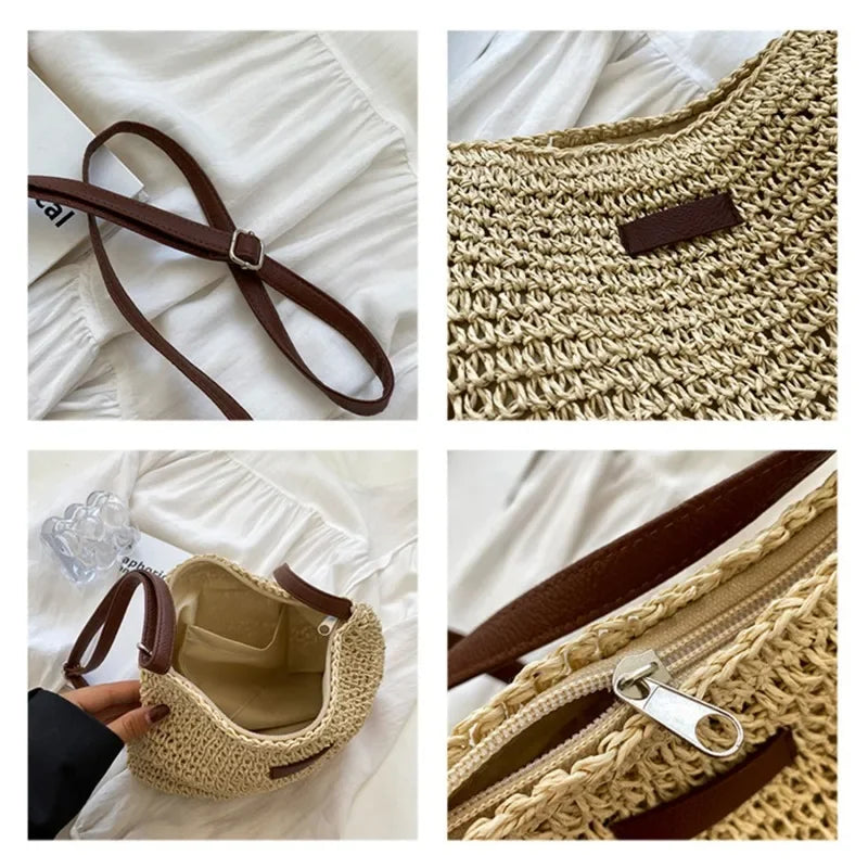 Ladies Fashion Summer Straw Crossbody Bag