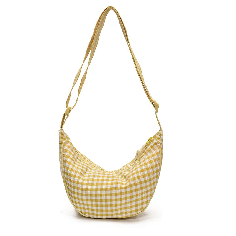 Checkered Nylon Crescent Hobos Shoulder Purse for Women