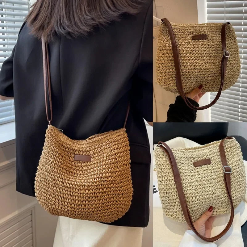 Ladies Fashion Summer Straw Crossbody Bag