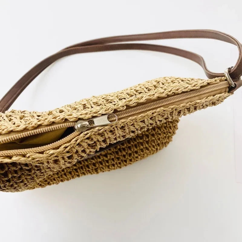 Ladies Fashion Summer Straw Crossbody Bag