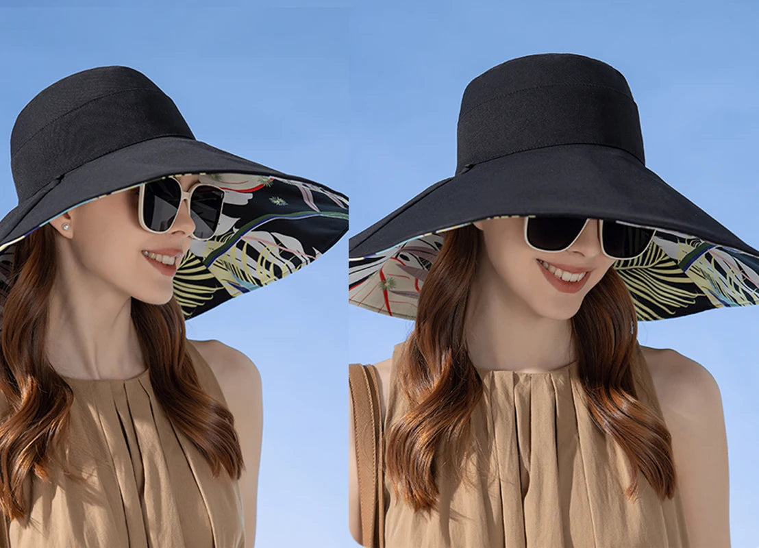 European and American Cross border Women's New Double sided Fisherman Hat Summer Enlarged brim Sun hat