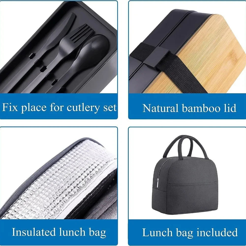 Adult Bento Lunch Box, 2-Tier Food Storage Container Set with Cutlery for Kids/children, Crisper Microwave and Dishwasher Safe
