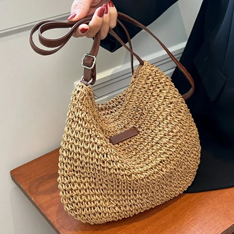 Ladies Fashion Summer Straw Crossbody Bag